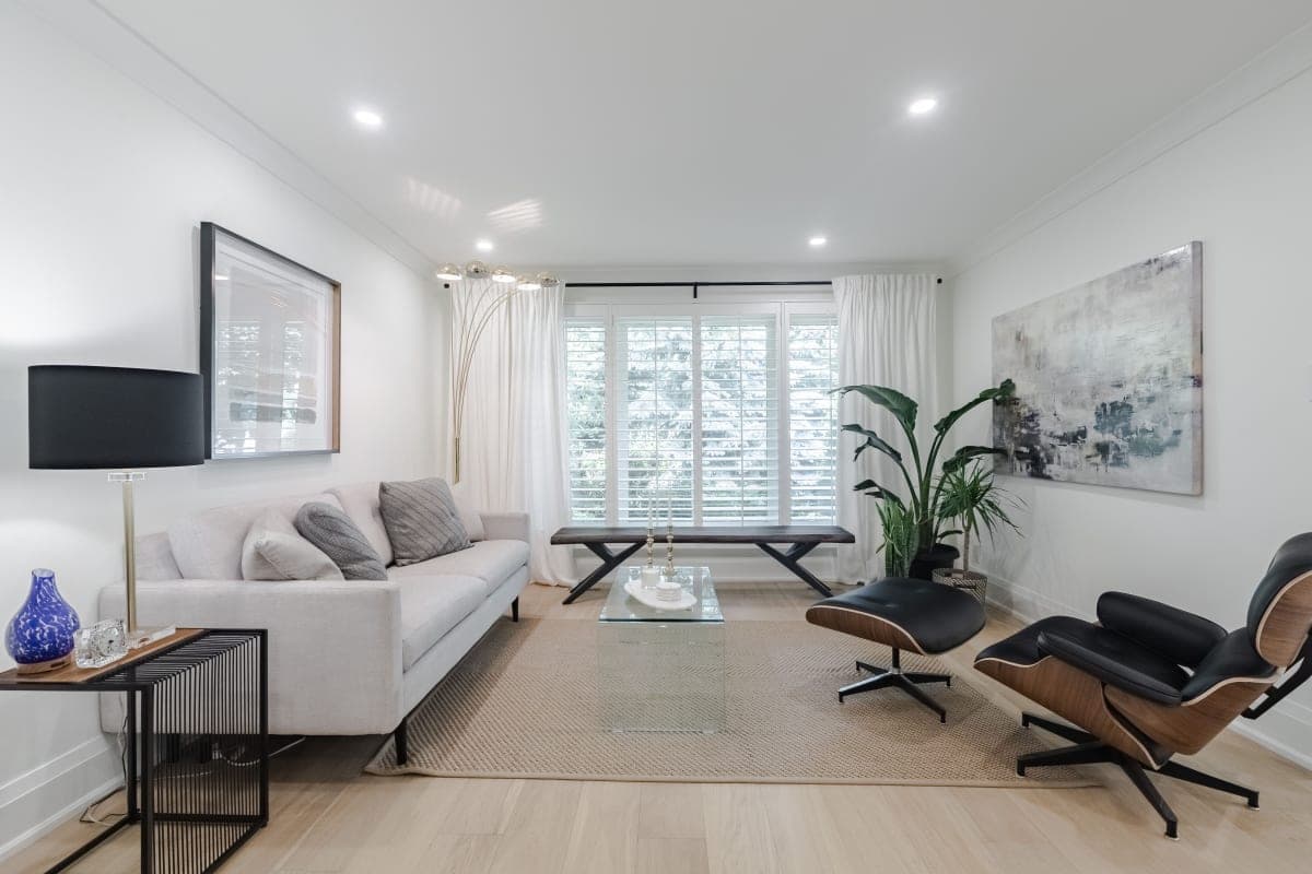 Living room remodel with custom built-ins and accent wall